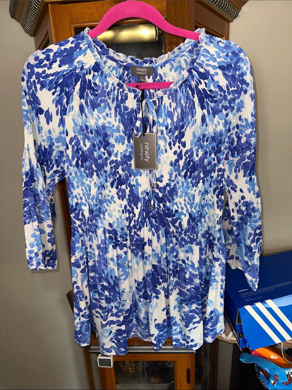 Ninety Blue & White Watercolor-Print Women's Tunic